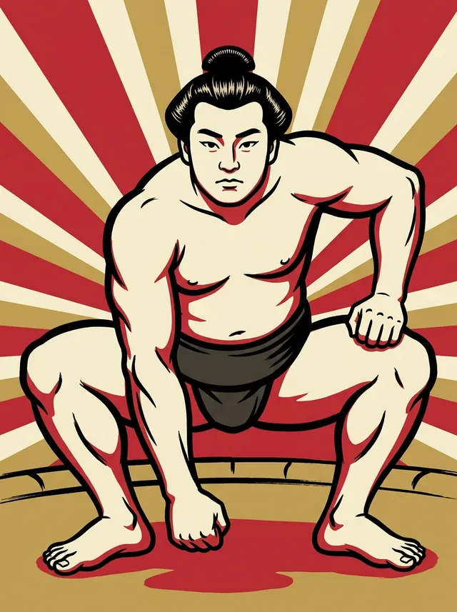 AI-generated illustration of a representative sumo wrestler. Not a photograph or a likeness of Sagahikari Kenji.