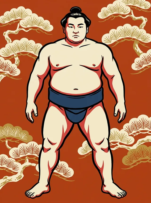 AI-generated illustration of a representative sumo wrestler. Not a photograph or a likeness of Kashiwaryu Shigehiko.
