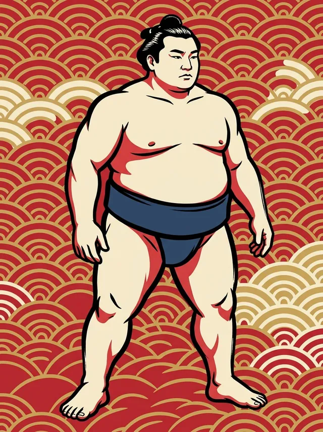 AI-generated illustration of a representative sumo wrestler. Not a photograph or a likeness of Tokishio Nobuo.