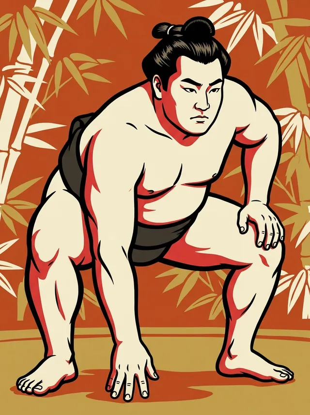AI-generated illustration of a representative sumo wrestler. Not a photograph or a likeness of Mainoumi Shuhei.