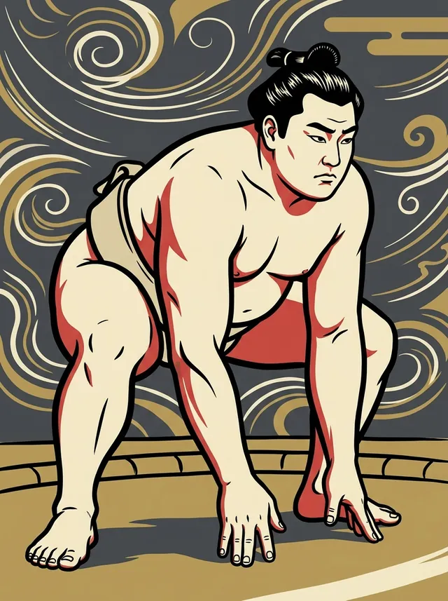 AI-generated illustration of a representative sumo wrestler. Not a photograph or a likeness of Mikasayama Mamoru.