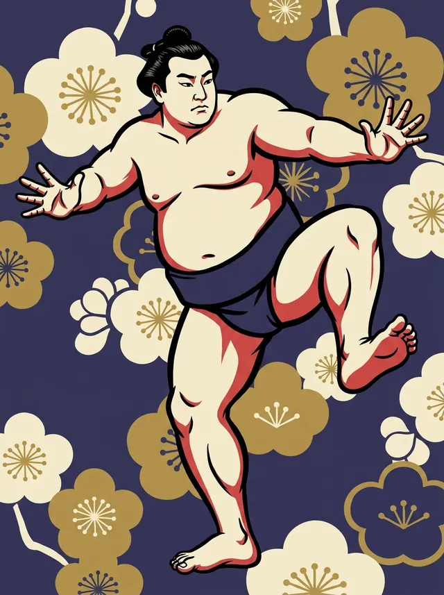 AI-generated illustration of a representative sumo wrestler. Not a photograph or a likeness of Tokitsuumi Masao.