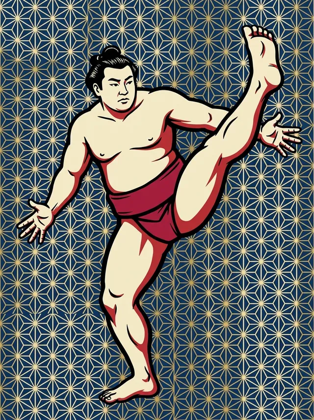 AI-generated illustration of a representative sumo wrestler. Not a photograph or a likeness of Matsushima Ippei.
