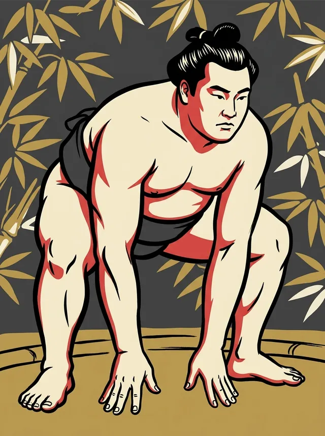 AI-generated illustration of a representative sumo wrestler. Not a photograph or a likeness of Sakunobori Someta.