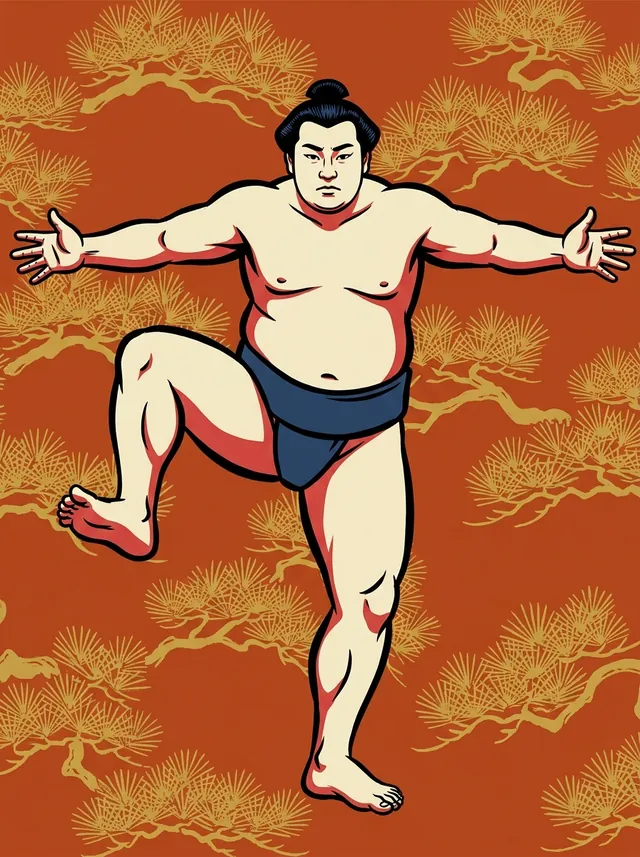 AI-generated illustration of a representative sumo wrestler. Not a photograph or a likeness of Hisahikari Hisakichi.