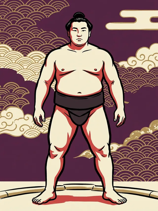 AI-generated illustration of a representative sumo wrestler. Not a photograph or a likeness of Tamanoura Tomoki.