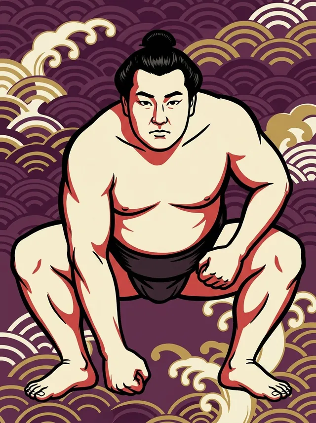 AI-generated illustration of a representative sumo wrestler. Not a photograph or a likeness of Okinoshima Keiichi.