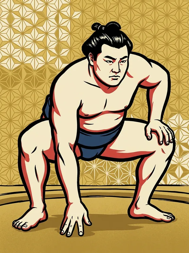 AI-generated illustration of a representative sumo wrestler. Not a photograph or a likeness of Omidori Katsugoro.