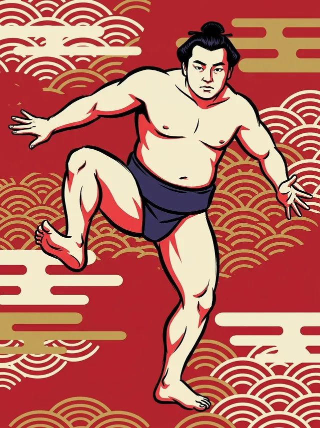 AI-generated illustration of a representative sumo wrestler. Not a photograph or a likeness of Tsuchii Mitsuo.