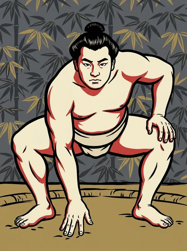 AI-generated illustration of a representative sumo wrestler. Not a photograph or a likeness of Tenzan Hisaharu.