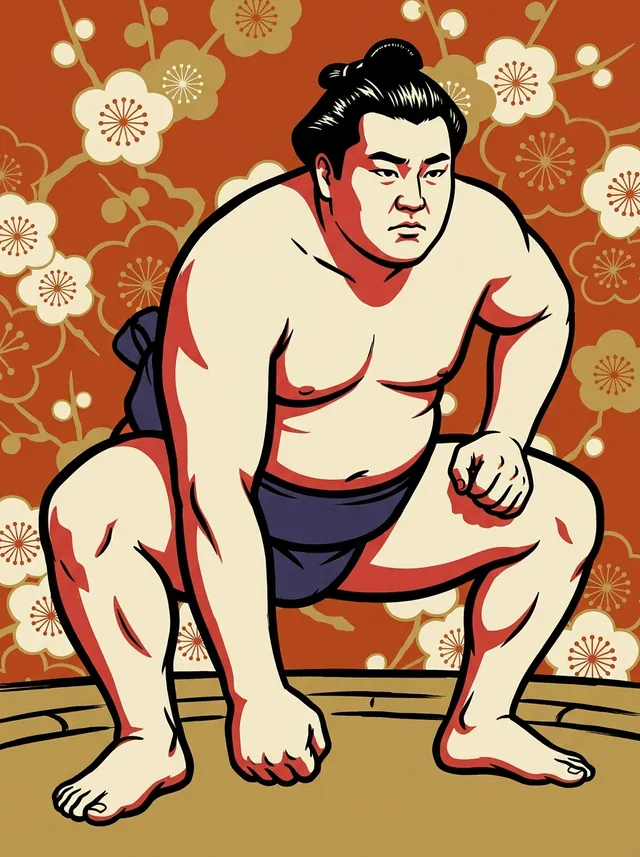 AI-generated illustration of a representative sumo wrestler. Not a photograph or a likeness of Orochigawa Satoru.