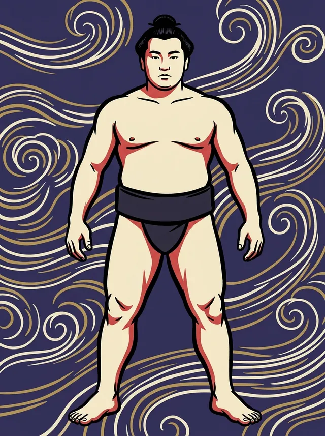 AI-generated illustration of a representative sumo wrestler. Not a photograph or a likeness of Aiuchi Norio.