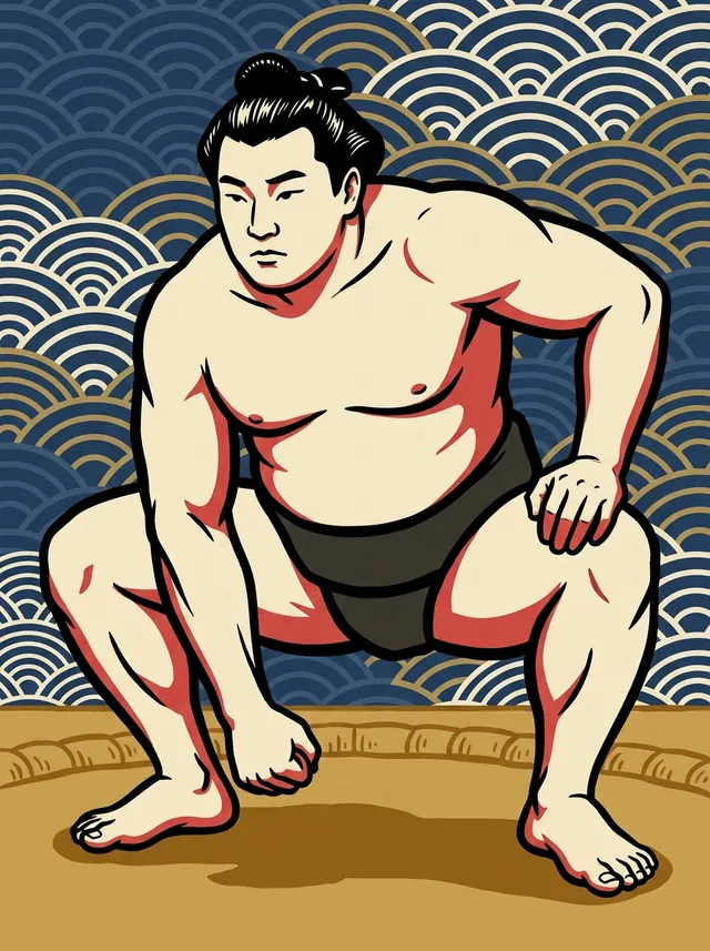 AI-generated illustration of a representative sumo wrestler. Not a photograph or a likeness of Kawachiyama Kazuo.