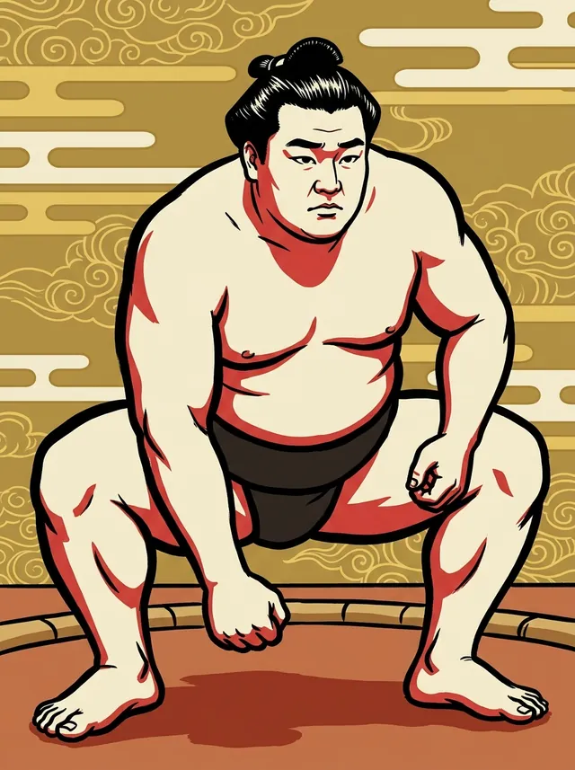 AI-generated illustration of a representative sumo wrestler. Not a photograph or a likeness of Terunohana Kenji.