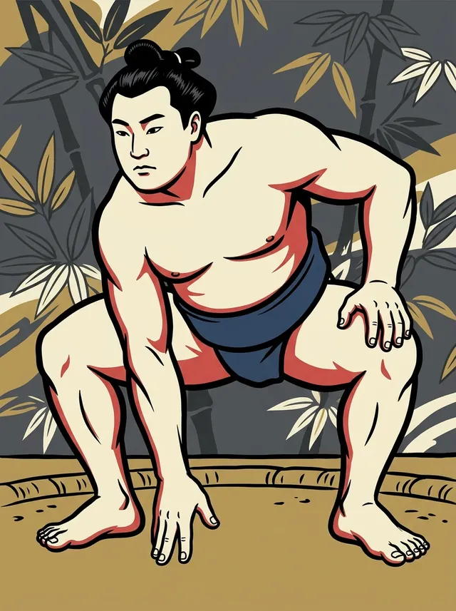 AI-generated illustration of a representative sumo wrestler. Not a photograph or a likeness of Daikanyama Yasuhiro.