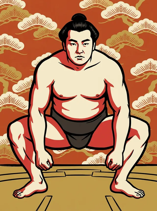 AI-generated illustration of a representative sumo wrestler. Not a photograph or a likeness of Akihikari Noriaki.
