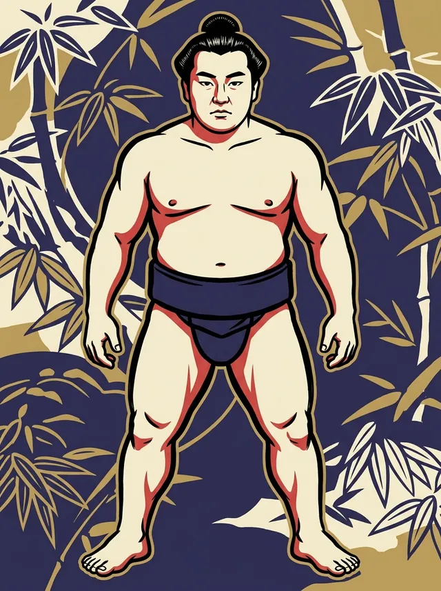 AI-generated illustration of a representative sumo wrestler. Not a photograph or a likeness of Matsuhikari Mineo.