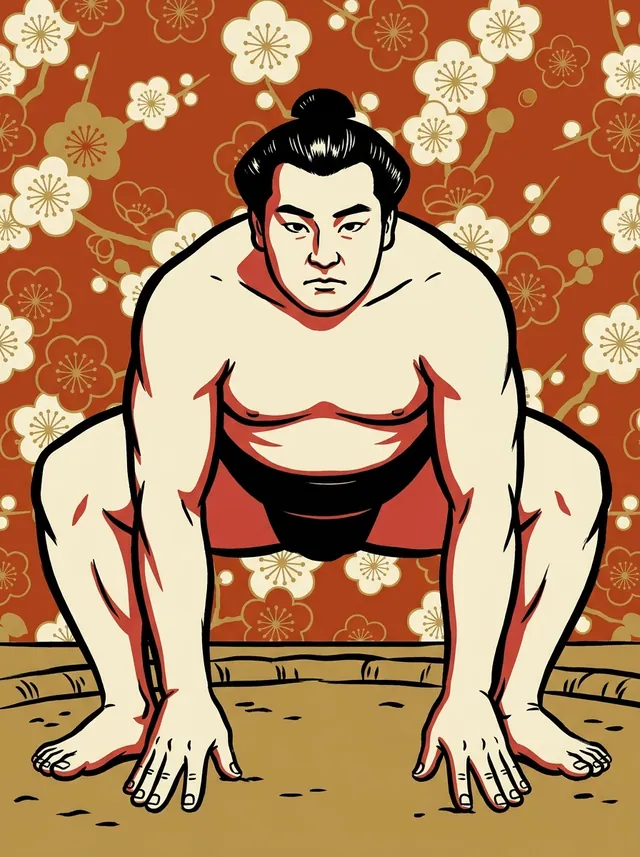AI-generated illustration of a representative sumo wrestler. Not a photograph or a likeness of Tsugarukuni Yoshitaka.