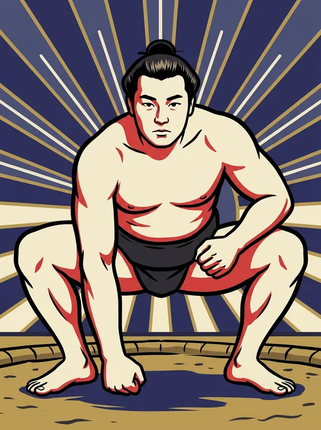 AI-generated illustration of a representative sumo wrestler. Not a photograph or a likeness of Hachiryu Nobusada.