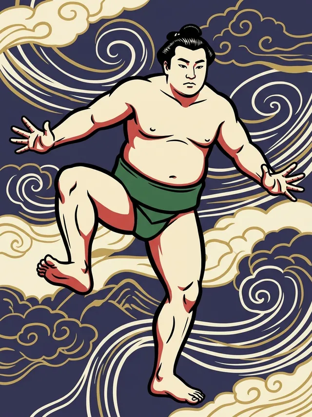 AI-generated illustration of a representative sumo wrestler. Not a photograph or a likeness of Maedahana Eisuke.