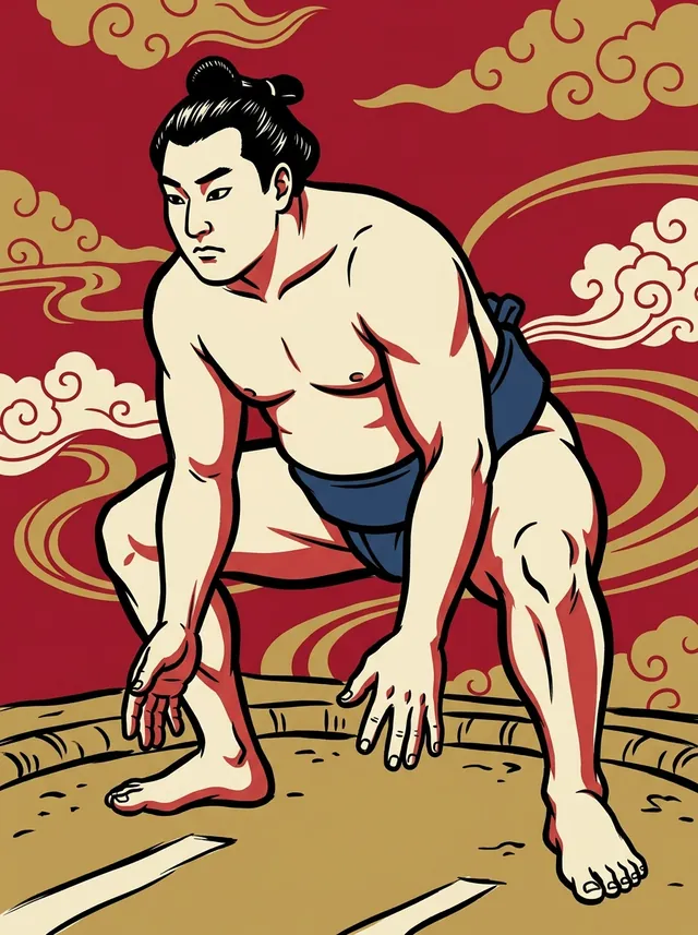 AI-generated illustration of a representative sumo wrestler. Not a photograph or a likeness of Ryushoyama Katsushige.