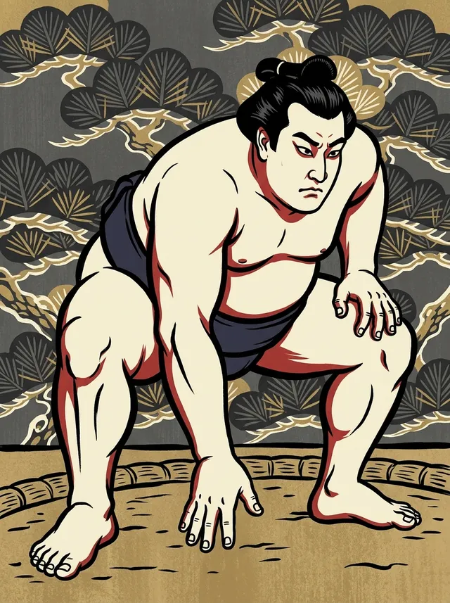 AI-generated illustration of a representative sumo wrestler. Not a photograph or a likeness of Kainishiki Gozo.