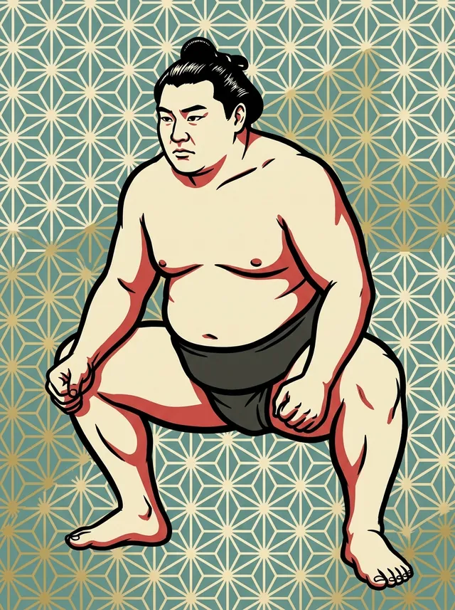 AI-generated illustration of a representative sumo wrestler. Not a photograph or a likeness of Wakabayama Tsuyoshi.