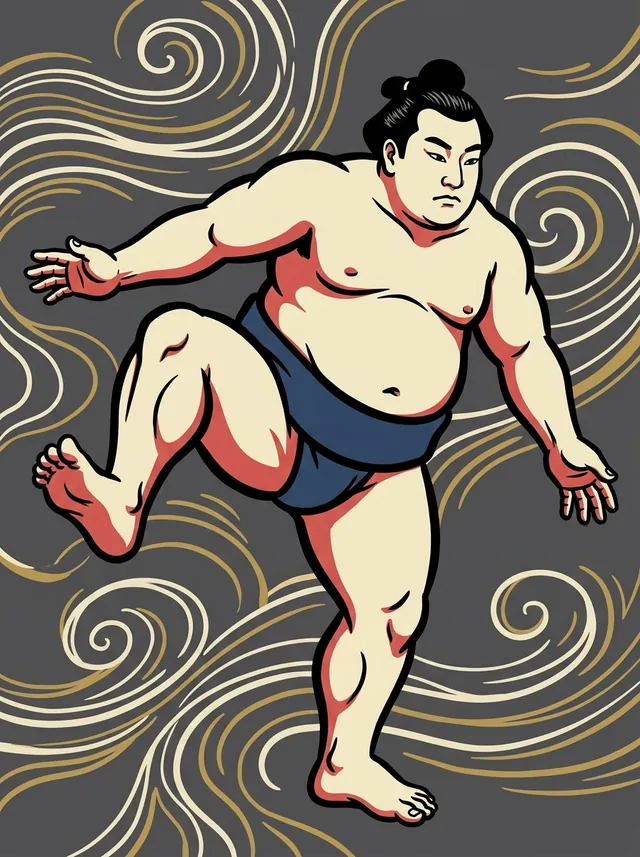 AI-generated illustration of a representative sumo wrestler. Not a photograph or a likeness of Kusunoumi Masaharu.
