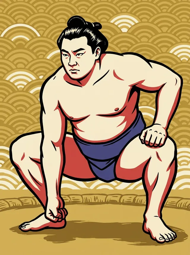 AI-generated illustration of a representative sumo wrestler. Not a photograph or a likeness of Akinokuni Kazunori.