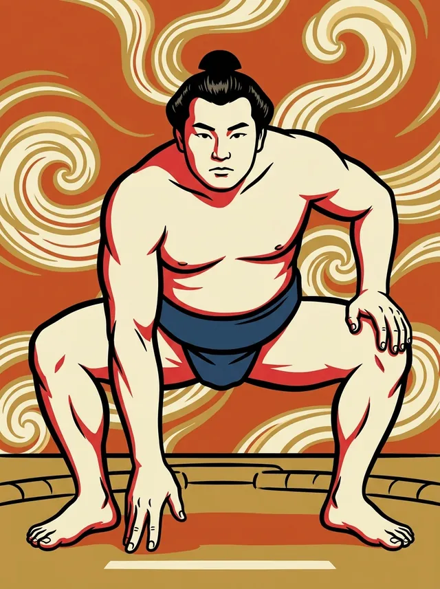 AI-generated illustration of a representative sumo wrestler. Not a photograph or a likeness of Aonoumi Yuzo.