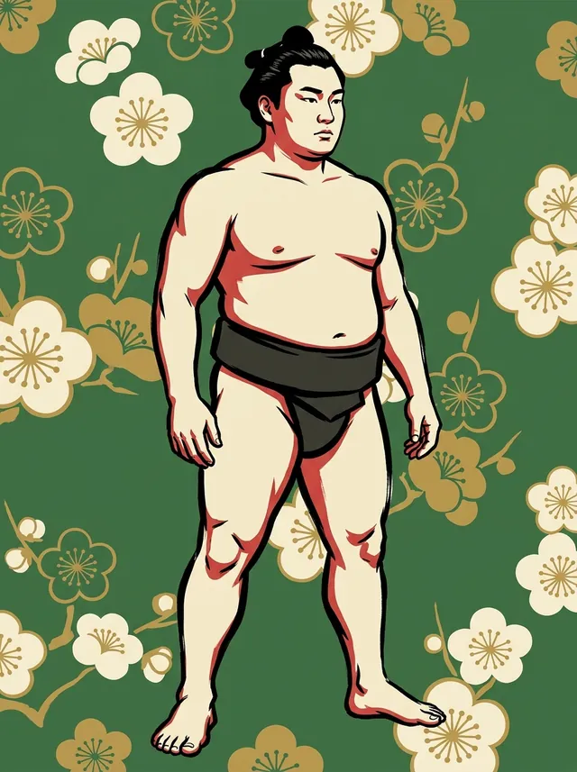 AI-generated illustration of a representative sumo wrestler. Not a photograph or a likeness of Kumanoura Tadayuki.