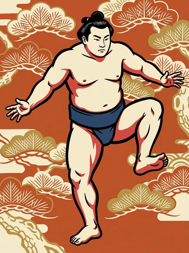AI-generated illustration of a representative sumo wrestler. Not a photograph or a likeness of Tenchiyama Hitoshi.