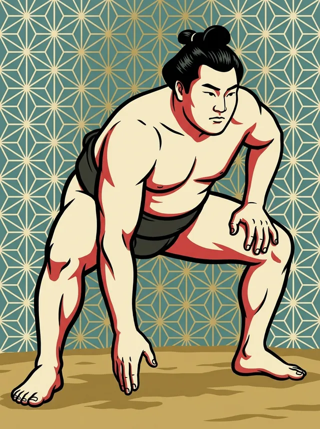 AI-generated illustration of a representative sumo wrestler. Not a photograph or a likeness of Shinzan Nobuyuki.