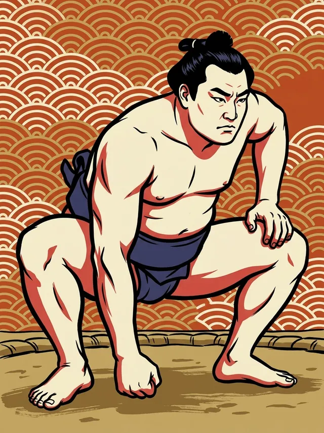 AI-generated illustration of a representative sumo wrestler. Not a photograph or a likeness of Hidenishiki Masao.