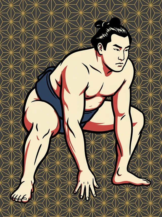 AI-generated illustration of a representative sumo wrestler. Not a photograph or a likeness of Asakaze Shinichiro.