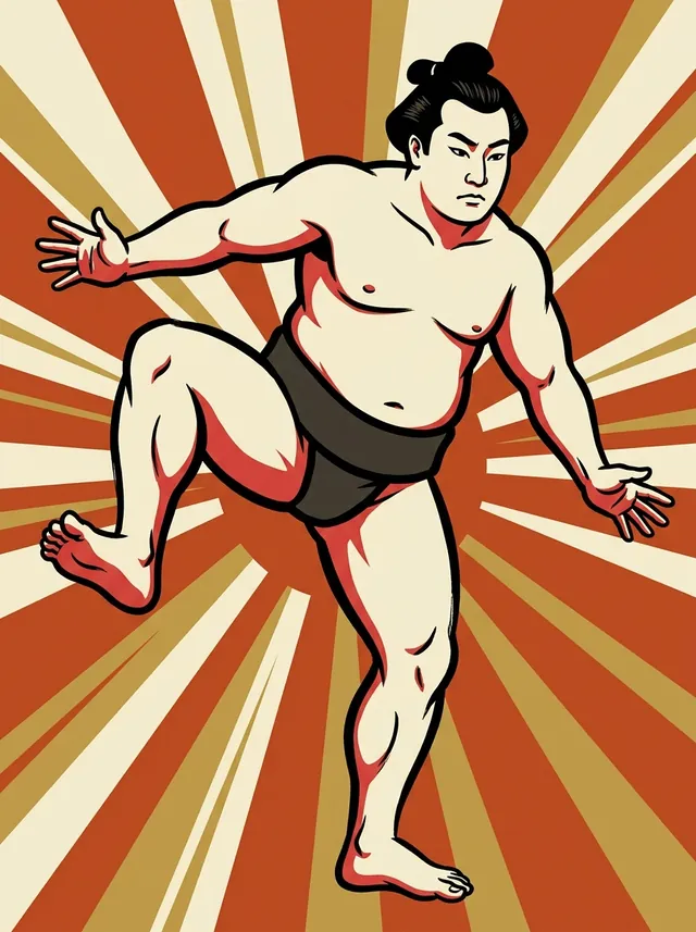 AI-generated illustration of a representative sumo wrestler. Not a photograph or a likeness of Ageshio Tomoya.