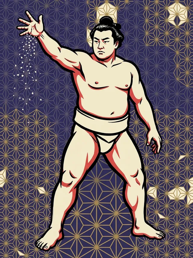 AI-generated illustration of a representative sumo wrestler. Not a photograph or a likeness of Tamura Eiji.