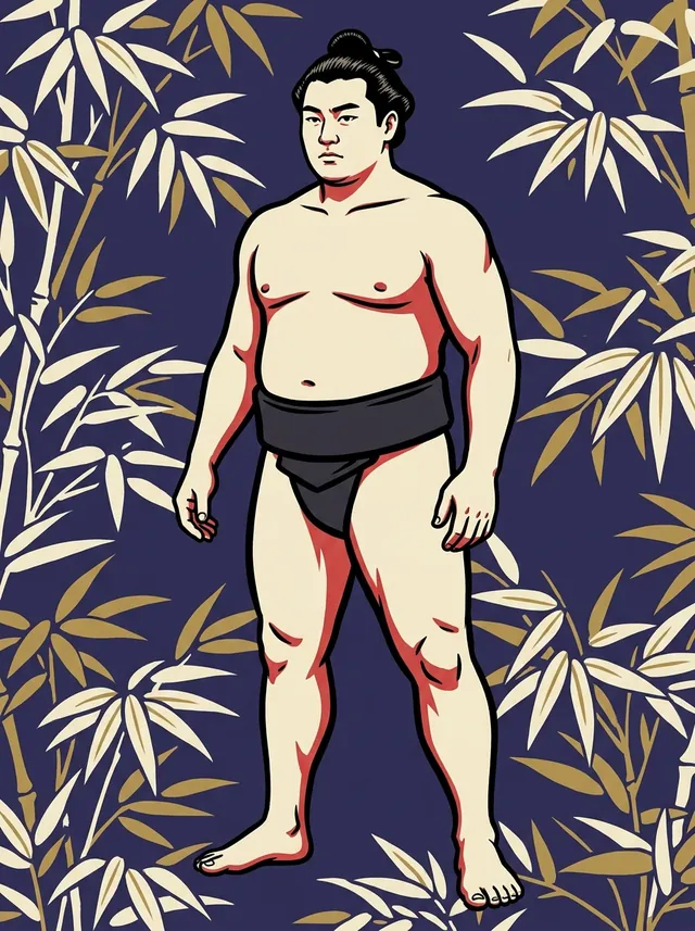 AI-generated illustration of a representative sumo wrestler. Not a photograph or a likeness of Kotonosato Eiichi.