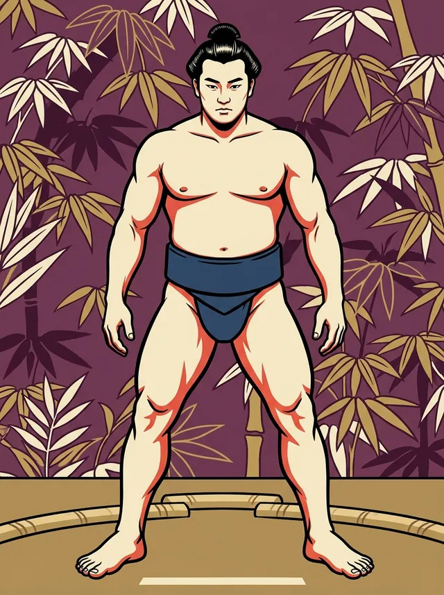 AI-generated illustration of a representative sumo wrestler. Not a photograph or a likeness of Kenryu Hatsutaro.