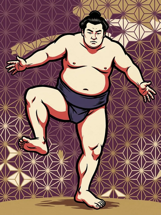 AI-generated illustration of a representative sumo wrestler. Not a photograph or a likeness of Ryumon Masakatsu.