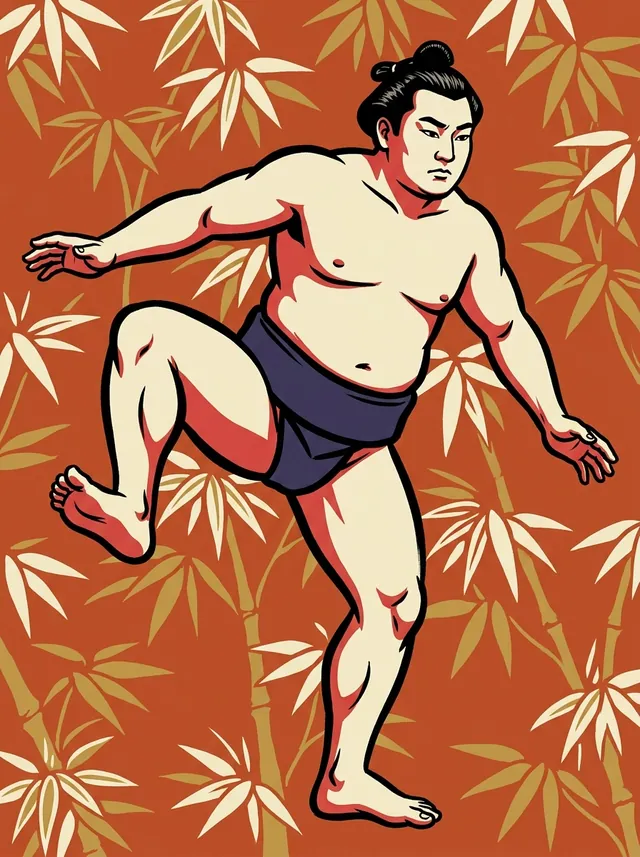 AI-generated illustration of a representative sumo wrestler. Not a photograph or a likeness of Chikarakoma Yui.