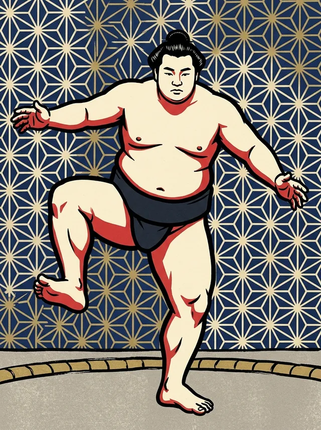 AI-generated illustration of a representative sumo wrestler. Not a photograph or a likeness of Matsuyama Yoshihiro.