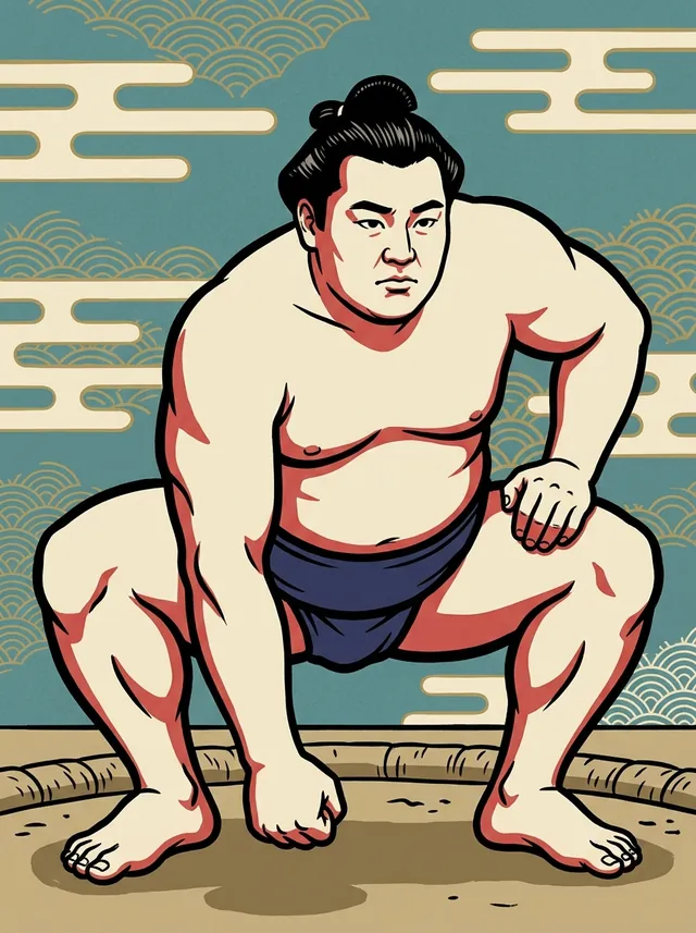 AI-generated illustration of a representative sumo wrestler. Not a photograph or a likeness of Hakuryu Hiroshi.