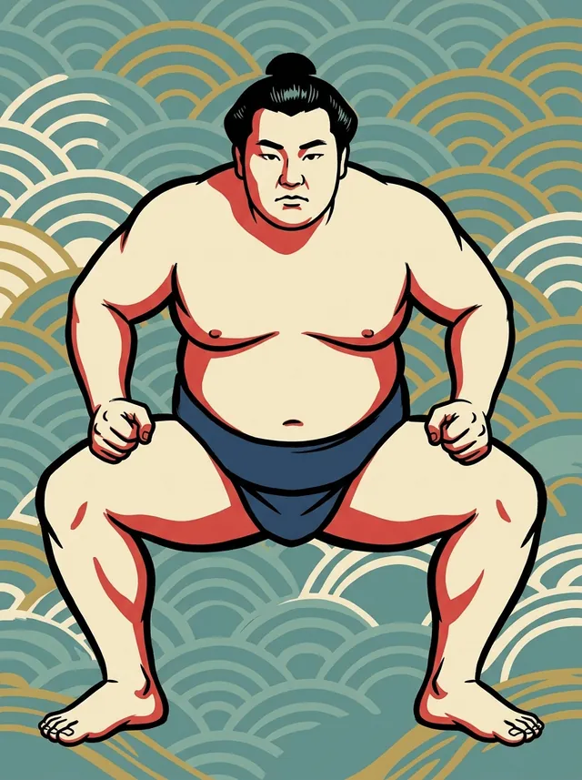 AI-generated illustration of a representative sumo wrestler. Not a photograph or a likeness of Kotonoryu Koji.