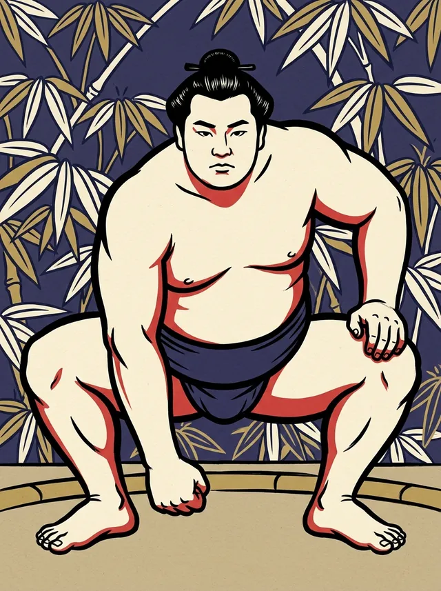 AI-generated illustration of a representative sumo wrestler. Not a photograph or a likeness of Murayama.