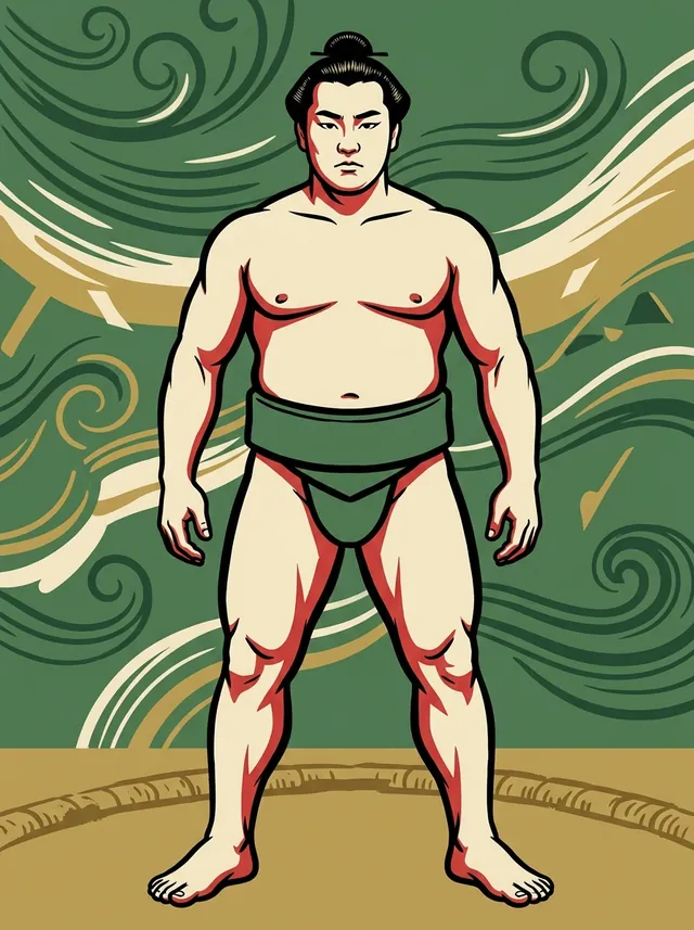 AI-generated illustration of a representative sumo wrestler. Not a photograph or a likeness of Ayanoumi.