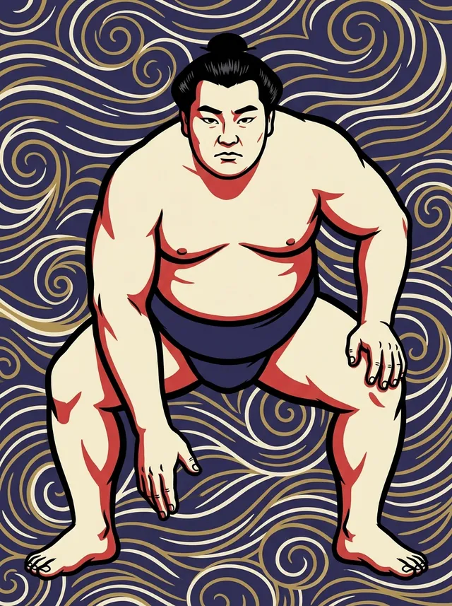 AI-generated illustration of a representative sumo wrestler. Not a photograph or a likeness of Arashifuji Hiroyuki.