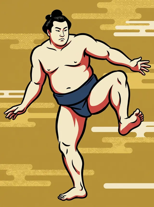 AI-generated illustration of a representative sumo wrestler. Not a photograph or a likeness of Sanofuji Kiyohiko.