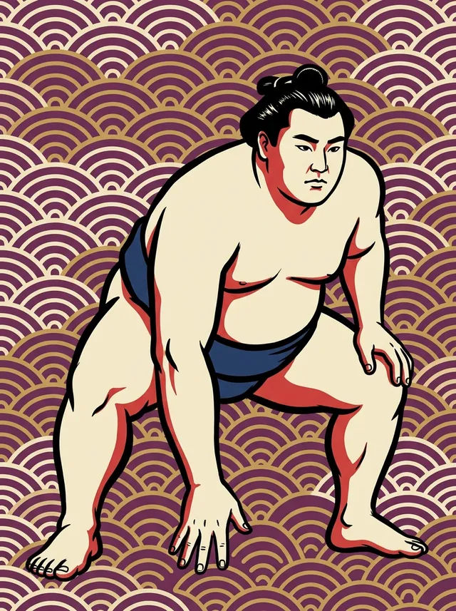 AI-generated illustration of a representative sumo wrestler. Not a photograph or a likeness of Hanaarashi Kazumi.