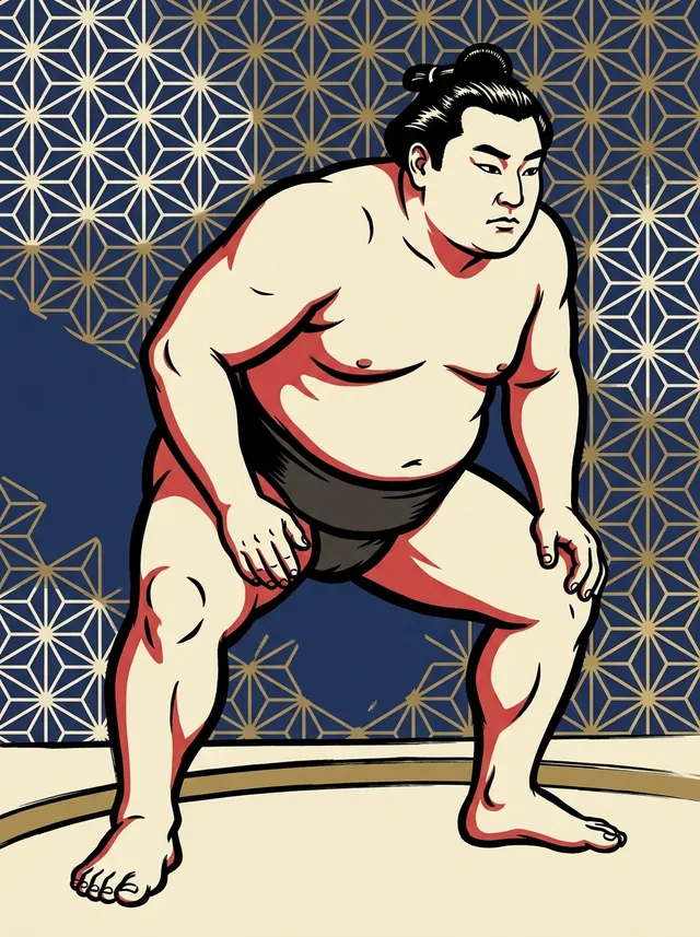 AI-generated illustration of a representative sumo wrestler. Not a photograph or a likeness of Fujinosato Noboru.